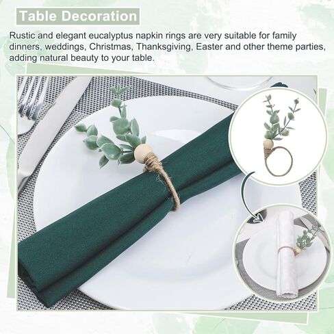 Napkin Rings Set of 6 Rustic Eucalyptus Wooden Napkin Rings Boho Leaf Wood Bead Farmhouse Spring Fall Napkin Ring Holder for Family Dining Banquet Wedding Christmas Easter Holiday Table Decor in Saudi Arabia
