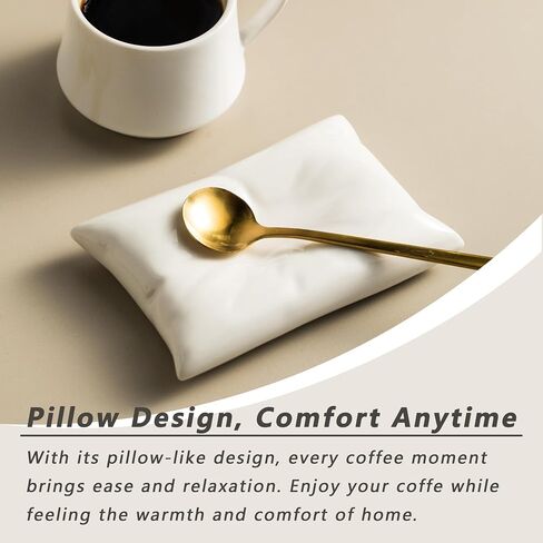 Coffee Spoon Rest, Coffee Spoon Holder and Spoon, Ceramic Mini Spoon Rest for Coffee Station, Creative Pillow Shape Small Spoon Holder Rests for Coffee Bar Decor, White Spoon Rest+Gold Spoon in Saudi Arabia
