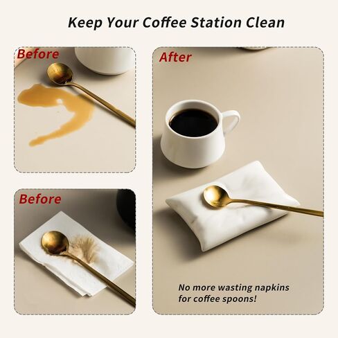 Coffee Spoon Rest, Coffee Spoon Holder and Spoon, Ceramic Mini Spoon Rest for Coffee Station, Creative Pillow Shape Small Spoon Holder Rests for Coffee Bar Decor, White Spoon Rest+Gold Spoon in Saudi Arabia