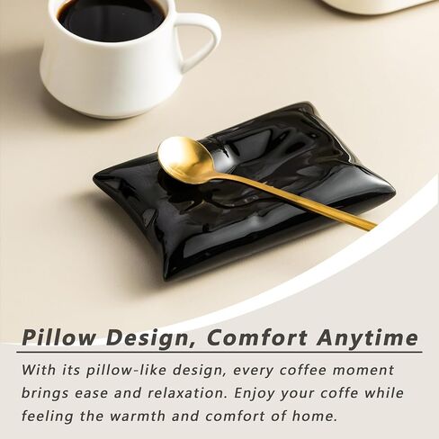 Coffee Spoon Rest, Coffee Spoon Holder and Spoon, Ceramic Mini Spoon Rest for Coffee Station, Creative Pillow Shape Small Spoon Holder Rests for Coffee Bar Decor, White Spoon Rest+Gold Spoon in Saudi Arabia