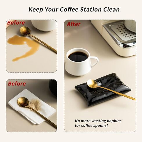 Coffee Spoon Rest, Coffee Spoon Holder and Spoon, Ceramic Mini Spoon Rest for Coffee Station, Creative Pillow Shape Small Spoon Holder Rests for Coffee Bar Decor, White Spoon Rest+Gold Spoon in Saudi Arabia