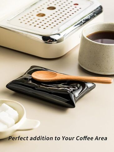 Coffee Spoon Rest, Coffee Spoon Holder and Spoon, Ceramic Mini Spoon Rest for Coffee Station, Creative Pillow Shape Small Spoon Holder Rests for Coffee Bar Decor, White Spoon Rest+Gold Spoon in Saudi Arabia