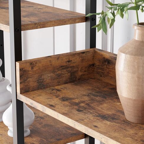 IRONCK Bookcases and Bookshelves Triple Wide 5 Tiers Industrial Bookshelf, Large Etagere Bookshelf Open Record Player Shelves with Metal Frame for Living Room Home Office in Kuwait