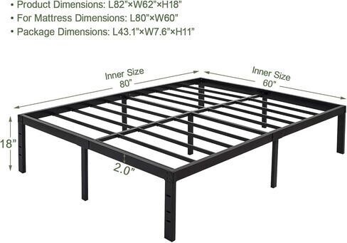 45MinST 18 Inch Platform Bed Frame/Easy Assembly Mattress Foundation / 3000lbs Heavy Duty Steel Slat/Noise Free/No Box Spring Needed,Queen in Saudi Arabia