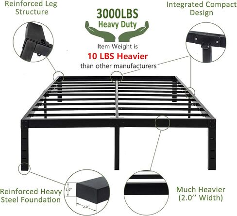 45MinST 18 Inch Platform Bed Frame/Easy Assembly Mattress Foundation / 3000lbs Heavy Duty Steel Slat/Noise Free/No Box Spring Needed,Queen in Saudi Arabia