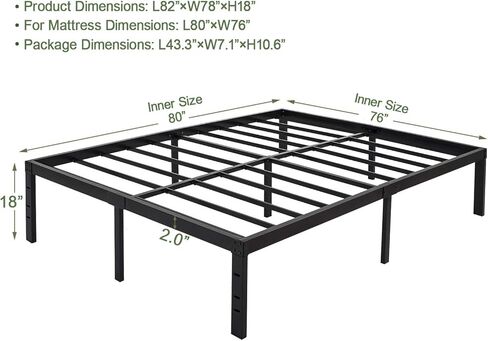45MinST 18 Inch Platform Bed Frame/Easy Assembly Mattress Foundation / 3000lbs Heavy Duty Steel Slat/Noise Free/No Box Spring Needed,Queen in Saudi Arabia