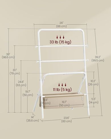 VASAGLE Freestanding Towel Rack, Foldable Blanket Holder, Towel Holder with 4 Hooks, Fabric Basket, 39 Inches High, for Bedroom, Living Room, Bathroom, Ink Black and Slate Gray ULLS020B01 in Kuwait