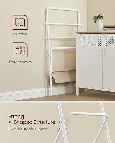 VASAGLE Freestanding Towel Rack, Foldable Blanket Holder, Towel Holder with 4 Hooks, Fabric Basket, 39 Inches High, for Bedroom, Living Room, Bathroom, Ink Black and Slate Gray ULLS020B01 in Kuwait