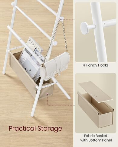 VASAGLE Freestanding Towel Rack, Foldable Blanket Holder, Towel Holder with 4 Hooks, Fabric Basket, 39 Inches High, for Bedroom, Living Room, Bathroom, Ink Black and Slate Gray ULLS020B01 in Kuwait