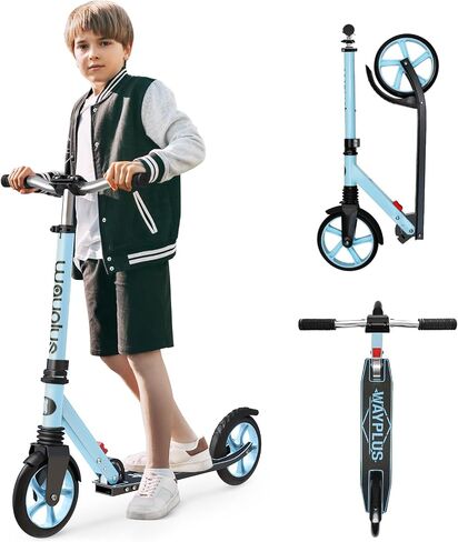WAYPLUS KS1 Kick Scooter for Kids Ages 6+, Teens & Adults, 8IN Big Wheels, Foldable Scooter with Adjustable Handlebar, Front Suspension, Carry Strap, 240 lb Capacity, ABEC-9 Bearings | FED Fitness in Kuwait