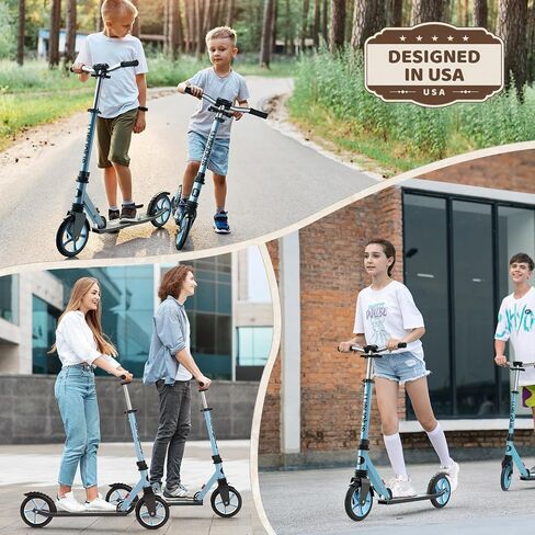 WAYPLUS KS1 Kick Scooter for Kids Ages 6+, Teens & Adults, 8IN Big Wheels, Foldable Scooter with Adjustable Handlebar, Front Suspension, Carry Strap, 240 lb Capacity, ABEC-9 Bearings | FED Fitness in Kuwait