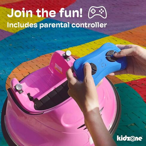 Kidzone 12V 2-Speeds Electric Ride On Bumper Car for Kids & Toddlers 1.5-6 Years Old, DIY Sticker Baby Bumping Toy Gifts W/Remote Control, LED Lights, Bluetooth & 360 Degree Spin, ASTM Certified in Saudi Arabia
