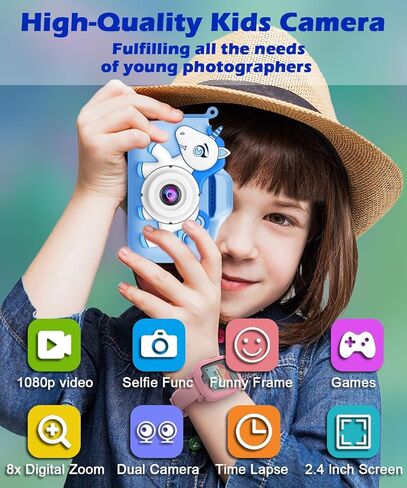 Upgrade Kids Camera, Gift for Girls Boys Age 3-12, 1080P HD Selfie Video Camera for Toddlers, Adorable Portable Children's Gifts, Ideal Toys for 3 4 5 6 7 8 9 Year Olds in Kuwait