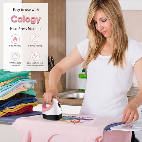 Calogy Mini Heat Press, Heat Transfer Machine, Constant Temp Control, Insulated Safety Base, Fits for Crafts, T-Shirt, Hat, Cap, Pillows(White Pink) in Saudi Arabia