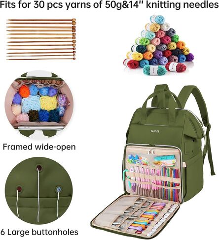 Leudes Knitting Bag Backpack, Yarn Storage Organizer Large Crochet Bag Tote Christmas Gift Yarn Holder Case for Carrying Projects, Knitting Needles (Upgraded Army Green) in Saudi Arabia