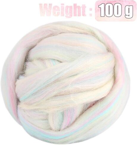 3.53oz Wool Roving Yarn, Fiber Roving Wool Top, Wool Felting Supplies, Pure Wool, Chunky Yarn, Spinning Wool Roving for Needle Felting Wet Felting DIY Hand Spinning (White) in Saudi Arabia
