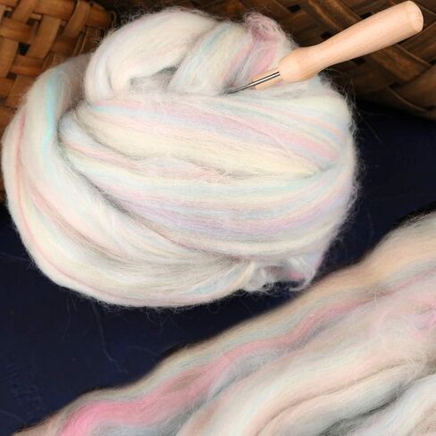 3.53oz Wool Roving Yarn, Fiber Roving Wool Top, Wool Felting Supplies, Pure Wool, Chunky Yarn, Spinning Wool Roving for Needle Felting Wet Felting DIY Hand Spinning (White) in Saudi Arabia