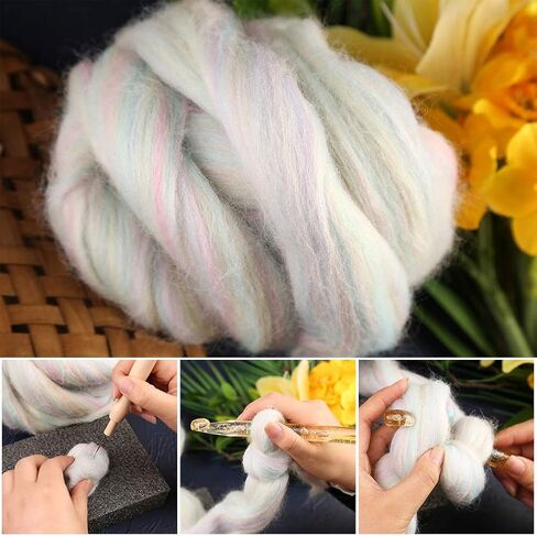 3.53oz Wool Roving Yarn, Fiber Roving Wool Top, Wool Felting Supplies, Pure Wool, Chunky Yarn, Spinning Wool Roving for Needle Felting Wet Felting DIY Hand Spinning (White) in Saudi Arabia
