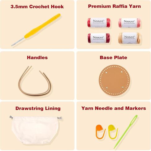 Noocro Crochet Kit for Intermediate or Advanced Level, Floral Raffia Bucket Bag, Step by Step Video Tutorial, Detailed Instruction Complete Kit Craft Supplies Holiday Gift (Mocha Blossom) in Saudi Arabia