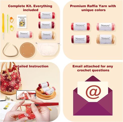 Noocro Crochet Kit for Intermediate or Advanced Level, Floral Raffia Bucket Bag, Step by Step Video Tutorial, Detailed Instruction Complete Kit Craft Supplies Holiday Gift (Mocha Blossom) in Saudi Arabia