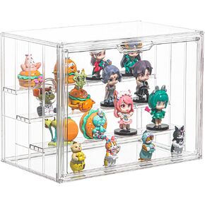 Clear Acrylic Display Case for Figures 4 Layer Figure Display Shelf with 3 Movable Plate Stackable Display Box with Magnetic Door for Collectibles 1 Pack