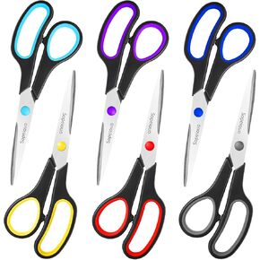 Scissors Set of 6-Pack, 8" Scissors All Purpose Comfort-Grip Handles Sharp Scissors for Office Home School Craft Sewing Fabric Supplies, High/Middle School Student Teacher Scissor, Right/Left Hand