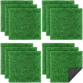 TURSTIN 12 Pieces Artificial Grass Mat Square 12 x 12 Inch Fake Turf Patch Indoor Outdoor Garden Lawn Patio Balcony Synthetic Turf Mat Realistic Grass Rug for Crafts Miniature Garden DIY, Grass Green