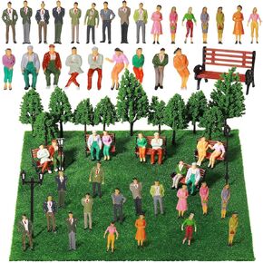 Sratte 55 Pcs Model Trains Scene Set, Architectural 1: 75 Scale Figures Accessories Include Mini People Miniature Lamps Mixed Model Trees Lawn for Diorama Supplies Micro Scene DIY