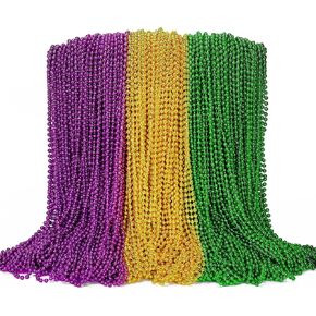 100PCS Mardi Gras Beads, Mardi Gras Beads Party Favors, Purple 33" Bead Toy Necklaces Costume Bulk, Festival Parade Throw Accessories for Halloween Mardi Gras Wedding Birthday Celebrations Decor