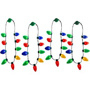 Windy City Novelties 4 Pack LED Christmas 9 Bulb Necklace with 6 Light Modes for Adults and Kids Christmas Parties, Caroling, Gatherings & Party Favors