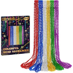 12 PCS Mardi Gras Beads, 33" Gold Beads Necklaces, Mardi Gras Beaded Accessories Parade Throws Accessory Set, Gold Beads for Wedding Carnival St. Patricks Party Favors Supplies