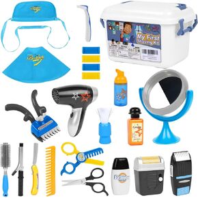 Gifts2U Girls Beauty Salon Set, 23 Pcs Kids Beauty Salon Toy Kit Pretend Hair Styling Set for Girls with Blow Dryer, Barber Costume Apron, Scissors and Stylist Accessories