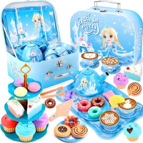 INNOCHEER Tea Party Set for Little Girls Toys, Frozen Toys for Girls Gifts, Tea Sets for Toddlers 3-5, Pretend Play Kitchen Toy, Birthday Christmas Princess Gifts Toys for 3 4 5 6 7 8+ Year Old Girls