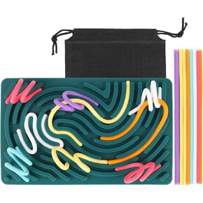 Sensory Activity Board, Silicone Fidget Toy for Stress Relief, Calming, Focus, ADHD and Autism, 6 Colors Sensory Toys Game Controller for Kids 2+ & Adults with 20 Strings