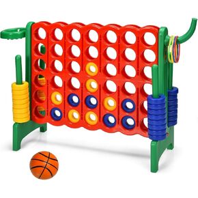Costzon 4-in-A-Row Giant Outdoor Game with Basketball Hoop, 42 Jumbo Rings - For Kids & Adults