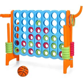 Costzon 4-in-A-Row Giant Outdoor Game with Basketball Hoop, 42 Jumbo Rings - For Kids & Adults in Kuwait