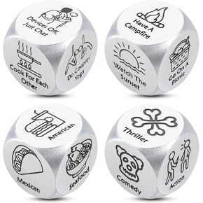 2 PCS Food Dice Game Food Decision Dice for Couples Gifts for Boyfriend Girlfriend 1st 11th Wedding Anniversary Steel Gifts Iron Gift Easter Basket Stuffers for Adults Mothers Day Christmas Valentine