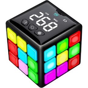 Rechargeable Game Handheld Cube, 15 Fun Brain & Memory Game with Score Screen, Cool Toys for Kids, Christmas Birthday Gifts for Boys Girls Aged 6-12+ Years Old, Toy Gift Idea for Kids（Black）