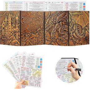 DND Dungeon Master Screen 3D Faux Leather,4 Panel Game Master Screen with Pockets DM Screen for DM Game Accessories Gift,Dungeons and Dragon,Pathfinder,D&D