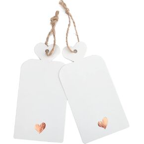 joycraft 100pcs Blank Gift Tags with String,White Paper Tags with Foil Rose Gold Heart,Personalized Gift Tags for Birthday,Party,Gift Wrapping,Baby Shower，Wedding Favor and Valentine's Day (4"x2")