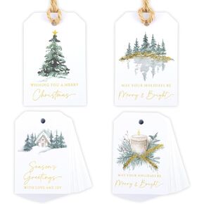 Beautiful Christmas Gift Tags - 48 Quality Paper Labels with Rope for Personalizing Your Holiday Presents - Spread Joy and Cheer with These Festive Christmas Name Tags