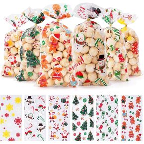 Christmas Treat Bags, 120pcs Christmas Cellophane Bags with Twist Ties Clear Plastic Gift Bags Goodie Cookies Candy Bags for Christmas Party Supplies