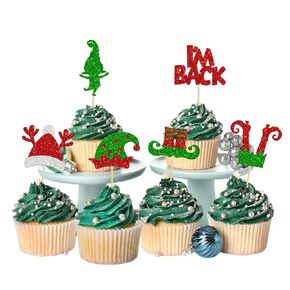 Gyufise 24Pcs Christmas Cupcake Toppers Glitter Elf I'm Back Cupcake Picks Witch Feet Elf Legs Cupcake Toppers for Baby Shower Kids Birthday Christmas Party Supplies
