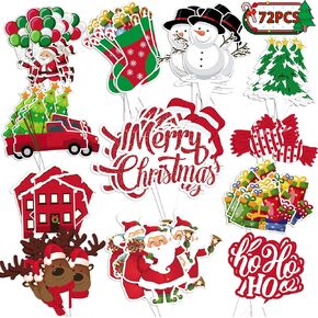 72 Pieces Christmas Cupcake Toppers Merry Christmas Cake Decorations Xmas Cake Pick Christmas Party Holiday Bakery Supplies
