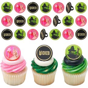 Wicked Cupcake Rings With Glinda And Elphaba, 24 Cupcake Toppers For Cakes, Birthday's, Celebrations, Food Safe Cake Decorations - 24 Pack