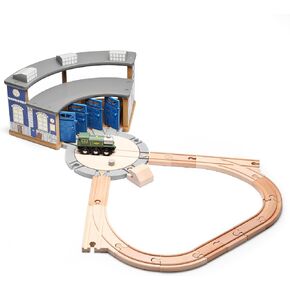 SainSmart Jr. Wooden Train Track with Roundhouse - Railway Toy for Toddlers, Double-Side Tracks Compatible with with All Major Brands - Wood Toy Train for Aged 3+