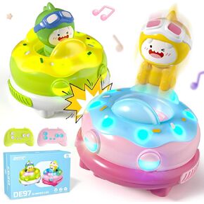 DEERC 2 Pack Remote Control Ejecting Bumper Car,RC Car Toys with LED Lights&Music, RC Battle Stunt Race Car, Christmas Birthday Gifts Toys for Ages 6+ Year Old Girls Boys
