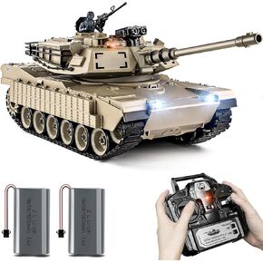 1:18 RC Tank, 2.4Ghz M1A2 Abrams Remote Control Tank Model Toys, 15 Channel Battle Army Tank with Smoke, Light and Sound, Military RC Vehicle for Adult and Kid That Shoots BBS and Water Bombs