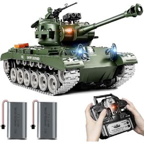 1:18 RC Tank, 2.4Ghz US M26 Pershing Remote Control Model Toy Tank That Shoots BBS and Water Bombs, Military RC Vehicle for Adults and Kids, Army Toys with Smoke, Sound and Recoil