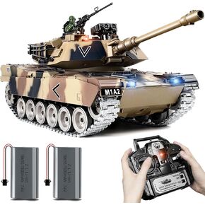RC Tank, 1:18 Alloy Metal M1A2 Abrams Remote Control Model Army Toys, 2.4Ghz Military Tank with Smoke, Sound and Lights, RC Vehicle That Shoots BBS and Water Bombs for Adults and Kids